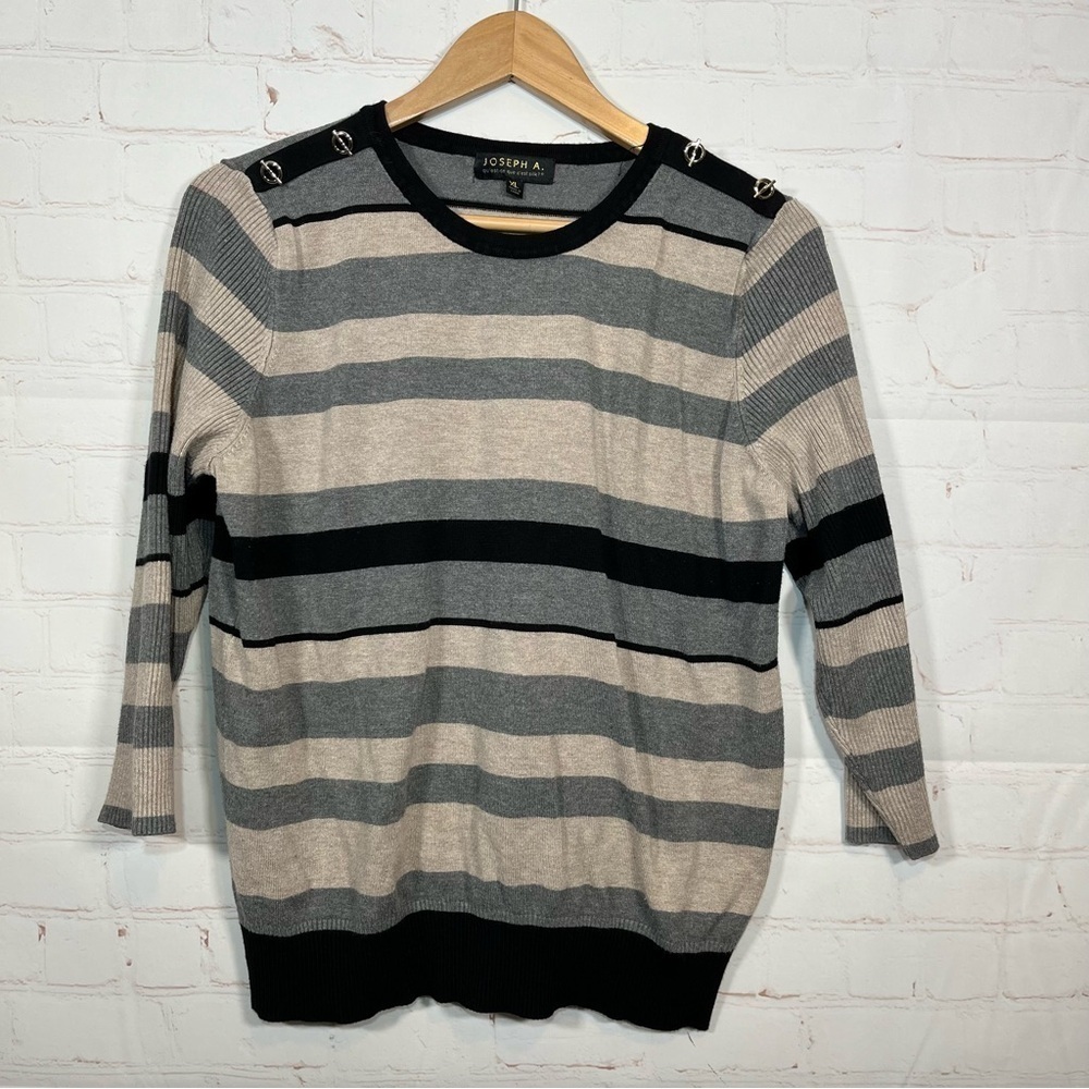 Joseph A. Sweater Womens XL Striped 3/4 Sleeve Lightweight Pullover
